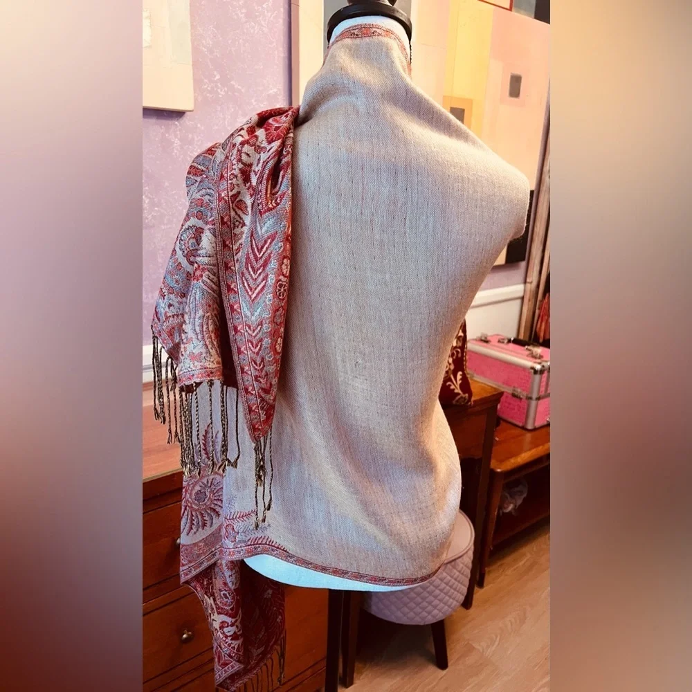 Vibrant Exquisite Red and Gold Paisley Wrap